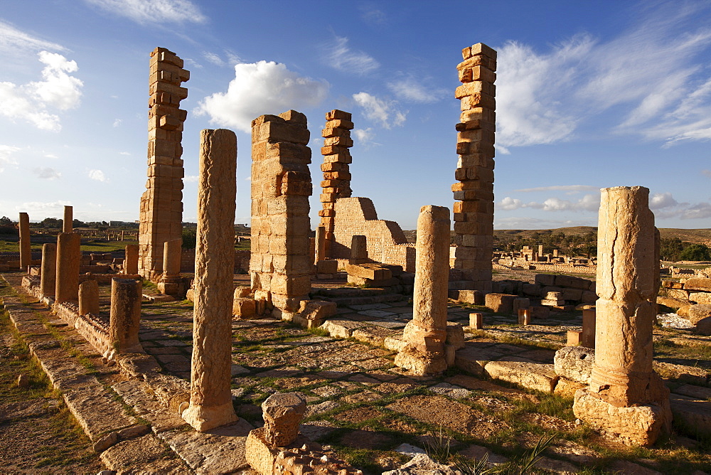 Pillars of the Church of St. Servus at the Roman ruins of Sbeitla, Tunisia, North Africa, Africa