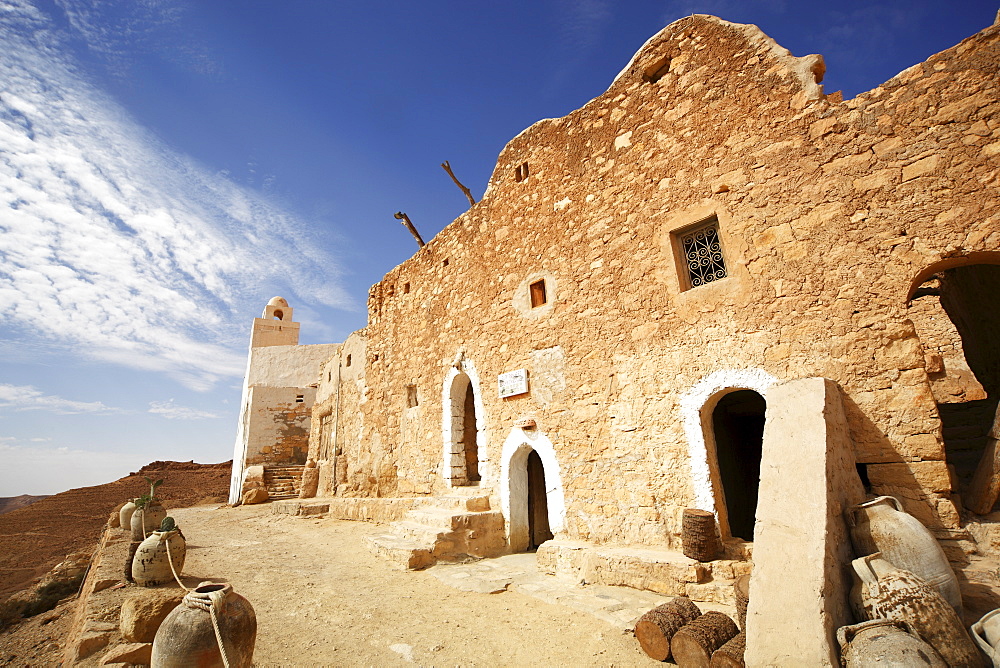 Ruins of the Berber village of Douiret perched on the hillside, Tataouine, edge of the Sahara Desert, Tunisia, North Africa, Africa