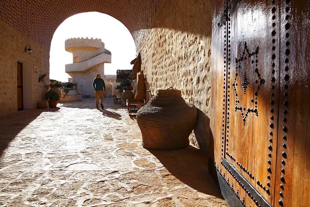 Tea house entrance and lookout, Tamezret village, Matmata, Tunisia, North Africa, Africa