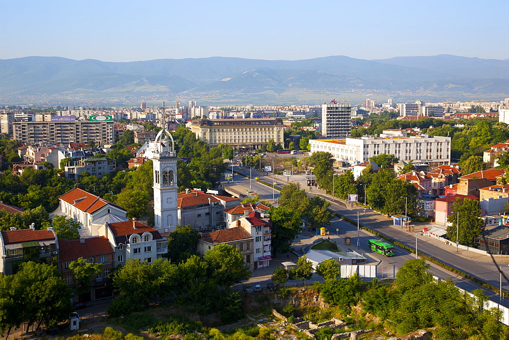 Eastern Plovdiv viewed from Nebet Tepe (Prayer Hill), Archaeological Complex, the City's highest point, Plovdiv, Bulgaria, Europe