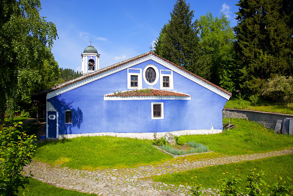 Blue walled Church of Sveta Bogoroditsa (Uspenie Bogorodichno Church), Old Town, Koprivshtitsa, Bulgaria, Europe