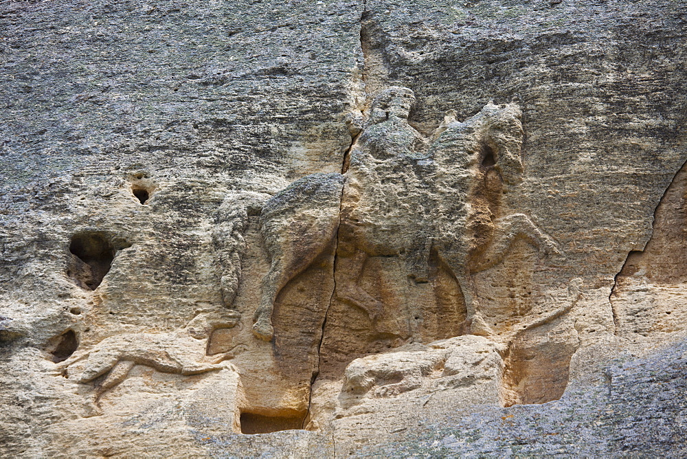 The Madara Rider, an 8th century relief depicting a king on horseback carved into rockface, UNESCO World Heritage Site, Madara, Bulgaria, Europe