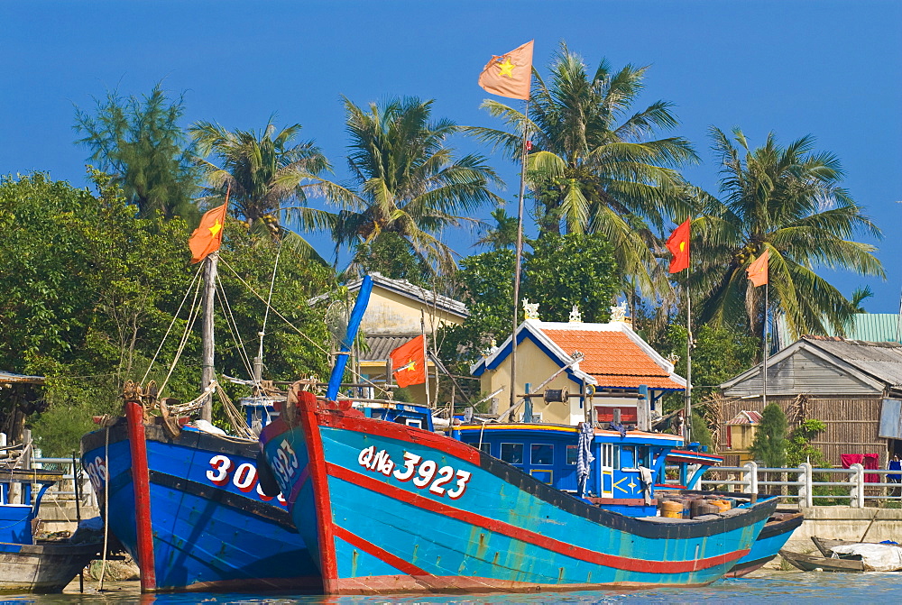 Traditional boats in the habour of Hoi An, Hoi An, Vietnam, Indochina, Southeast Asia, Asia