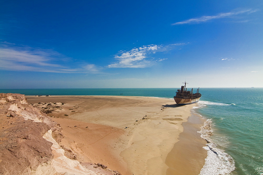 Stranded vessel at a beach of Cap Blanc, Nouadhibou, Mauritania, Africa