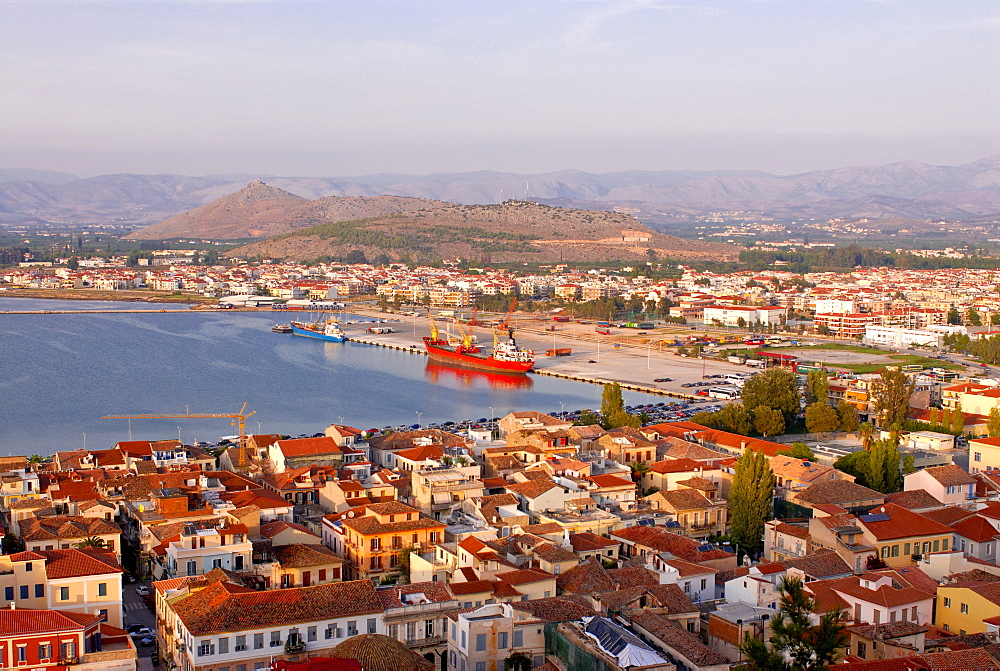 View over the town of Nafplio, Peloponnese, Greece, Europe