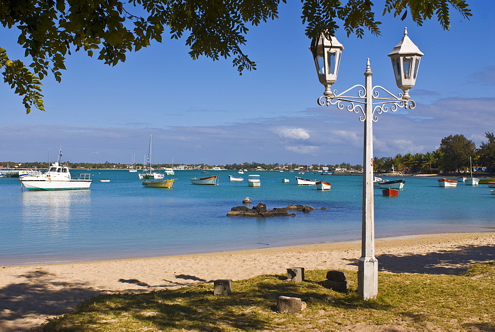 The bay and beach of Grand Baie, Mauritius, Indian Ocean, Africa