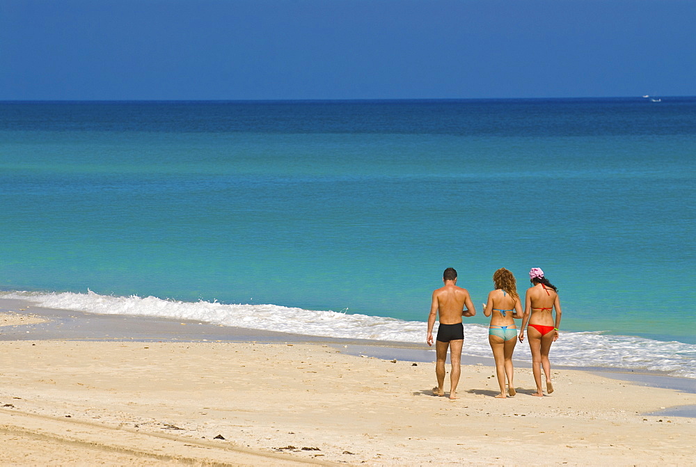 Tourists at the white sand beach of Playa del Este, Cuba, West Indies, Caribbean, Central America