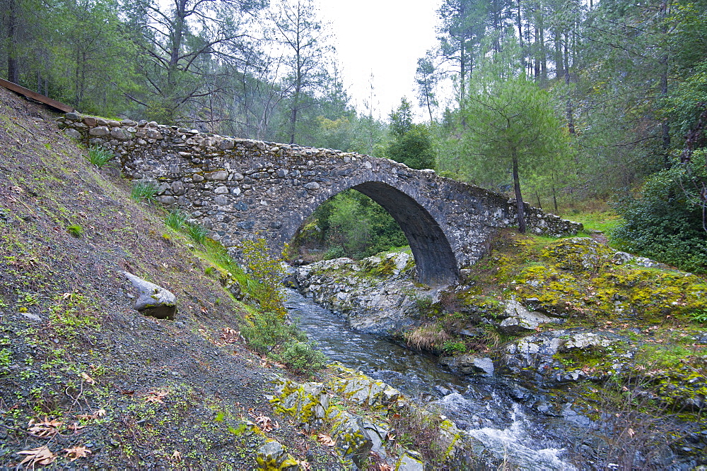 Venetian bridge in the Troodos mountains, Cyprus, Europe