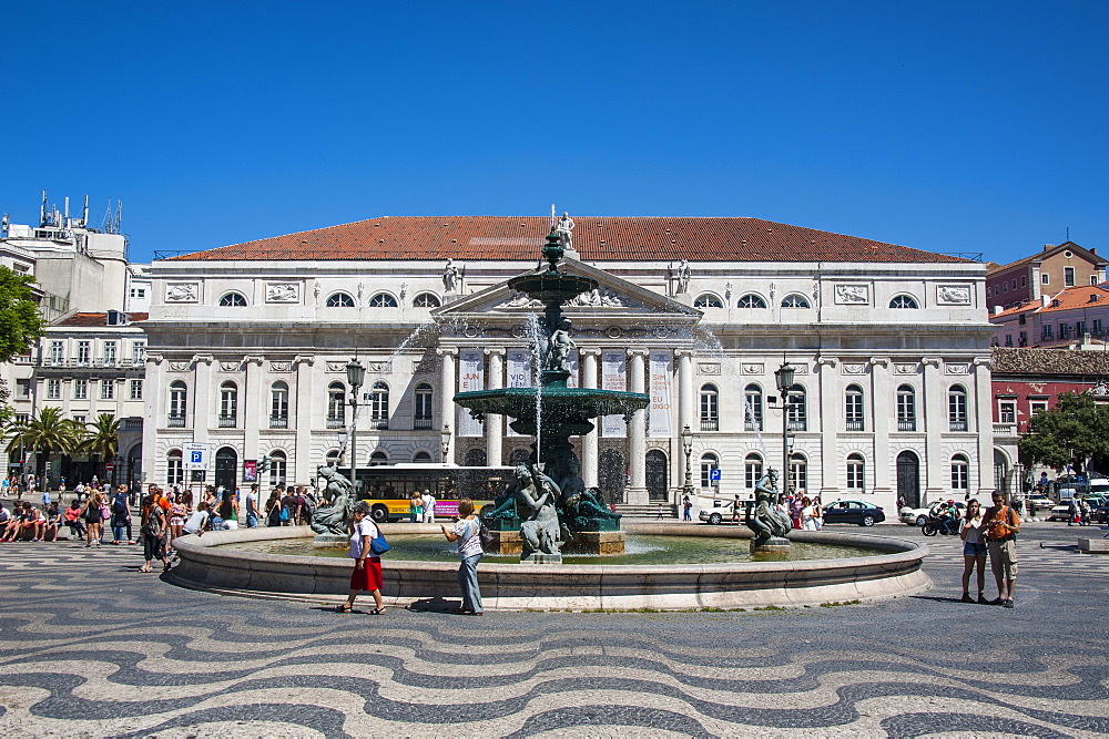 Fountain on the Rossio Square (Pedro IV Square), Lisbon, Portugal, Europe