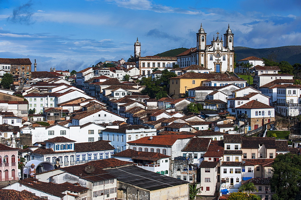 View over the colonial town of Ouro Preto, UNESCO World Heritage Site, MInas Gerais, Brazil, South America 