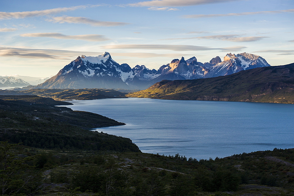 Late afternoon light in the Torres del Paine National Park, Patagonia, Chile, South America 