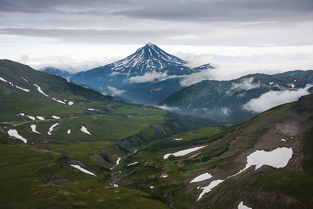 Aerial of Vilyuchinsk volcano, Kamchatka, Russia, Eurasia