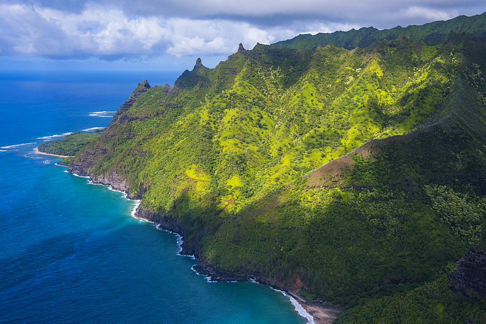 Aerial of the Napali coast, Kauai, Hawaii, United States of America, Pacific