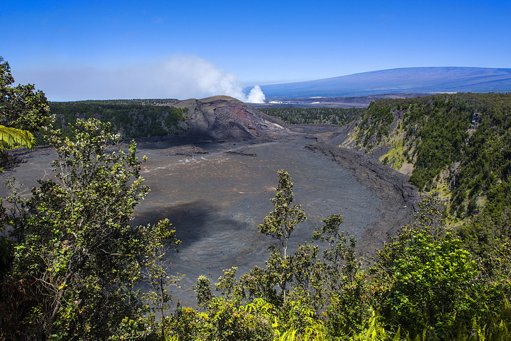 Volcanic crater before the smoking Kilauea Summit Lava Lake in the Hawaii Volcanoes National Park,UNESCO World Heritage Site, Big Island, Hawaii, United States of America, Pacific