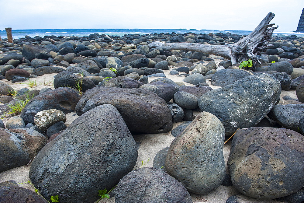 Huge pebbles on Halawa Beach in Halawa Bay on the island of Molokai, Hawaii, United States of America, Pacific