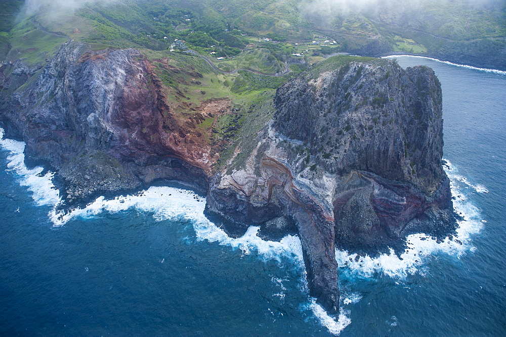 Aerial of the rocky cliffs of western Maui, Hawaii, United States of America, Pacific