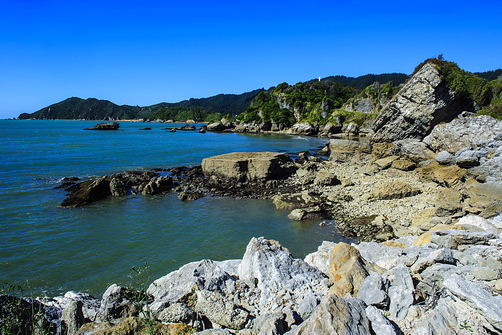 Rocky coastline of the Abel Tasman National Park, South Island, New Zealand, Pacific