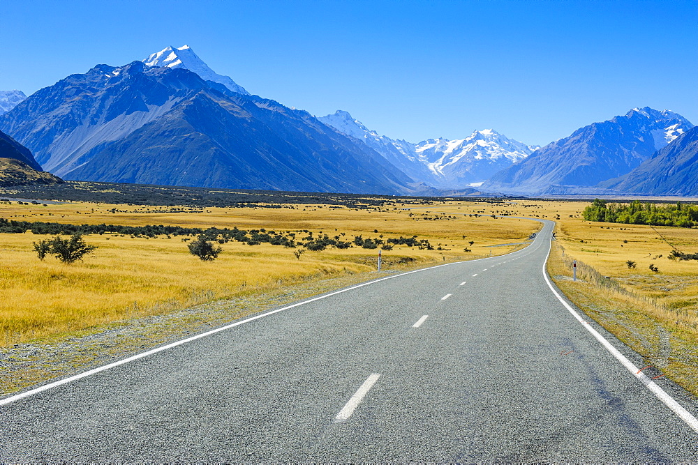 Road leading to Mount Cook National Park, South Island, New Zealand, Pacific