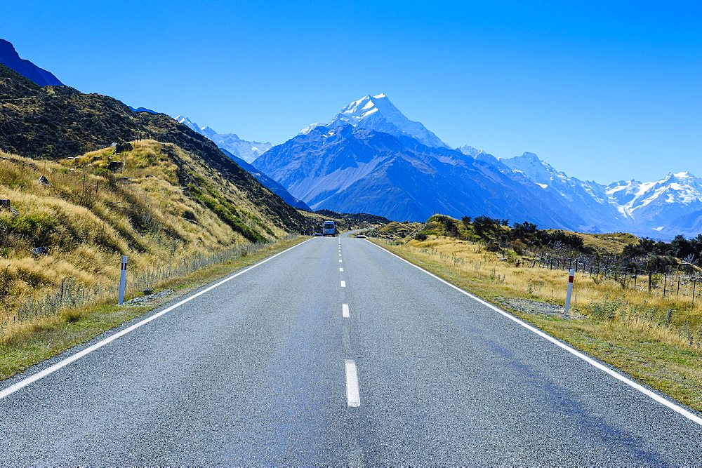 Road leading to Mount Cook National Park, South Island, New Zealand, Pacific