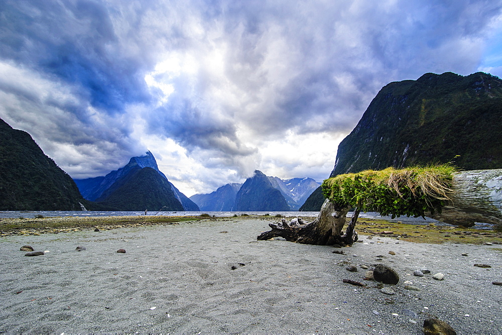 Dramatic clouds in Milford Sound, Fiordland National Park, UNESCO World Heritage Site, South Island, New Zealand, Pacific