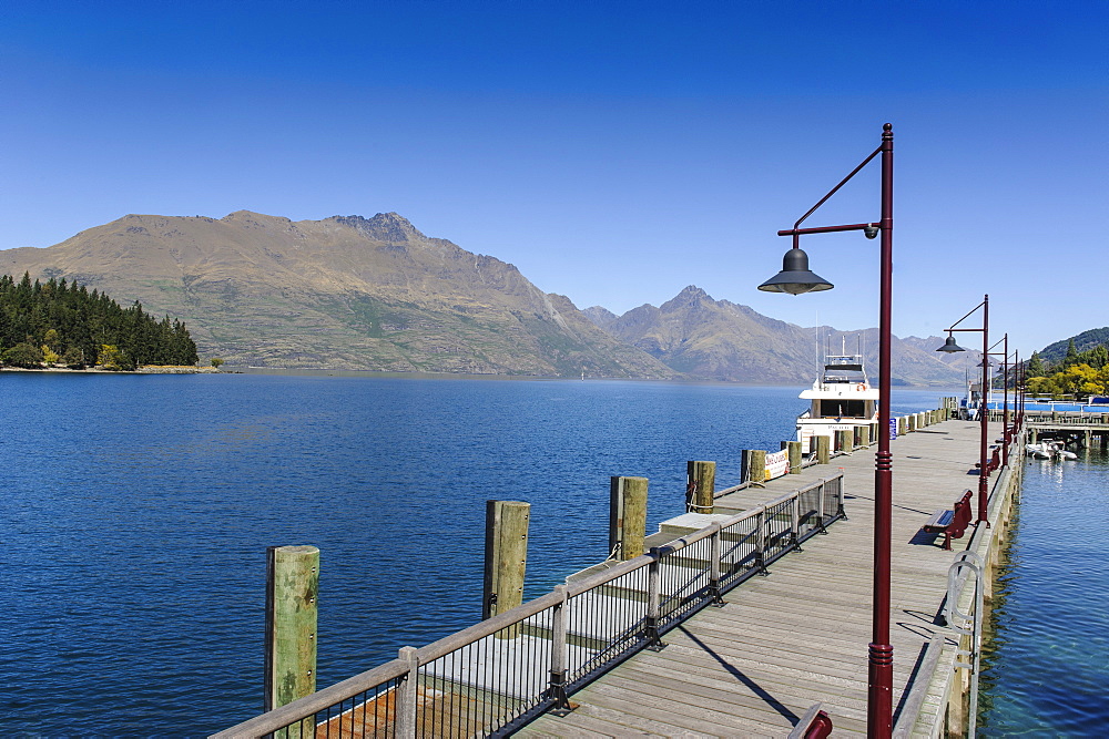 Wooden pier in Queenstown, Otago, South Island, New Zealand, Pacific