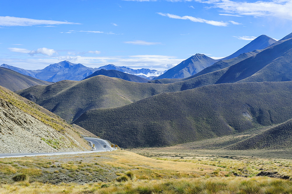 Beautiful scenery on the highway around the Lindis Pass, Otago, South Island, New Zealand, Pacific