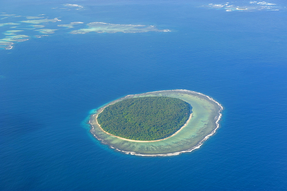 Aerial photo of a little island in Tonga, South Pacific, Pacific