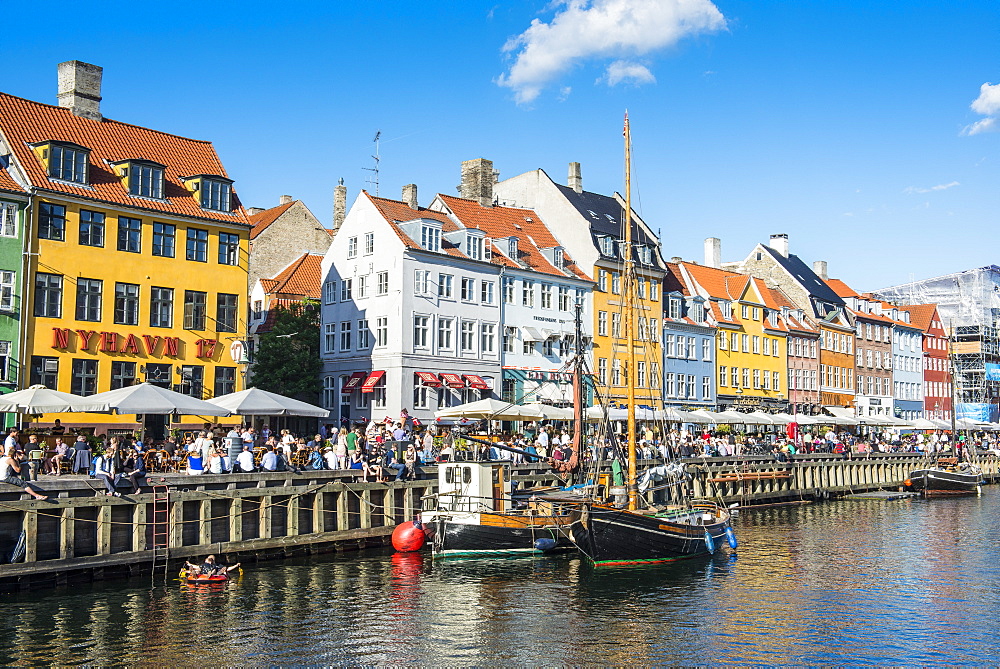 Fishing boats in Nyhavn, 17th century waterfront,  Copenhagen, Denmark, Scandinavia, Europe