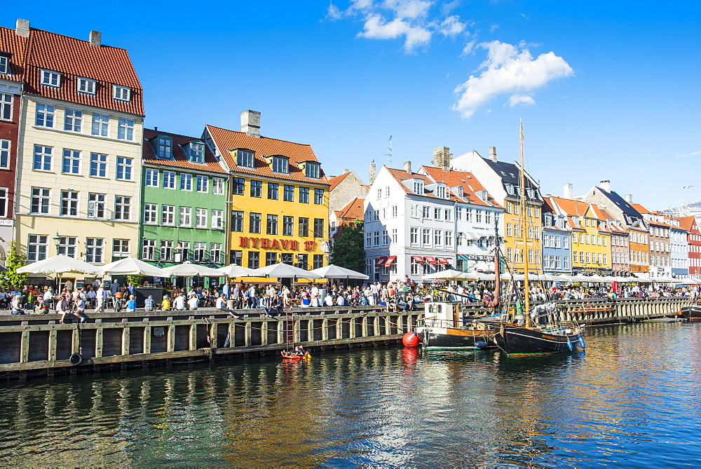 Fishing boats in Nyhavn, 17th century waterfront,  Copenhagen, Denmark, Scandinavia, Europe