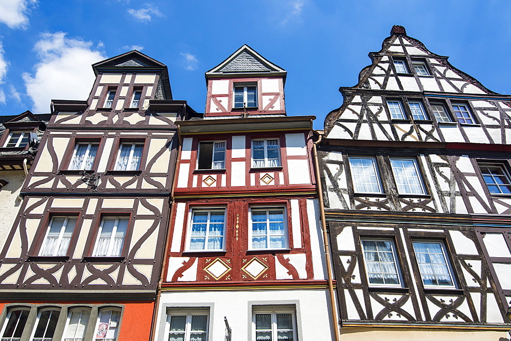 Half timbered houses on the market square in Cochem, Moselle Valley, Rhineland-Palatinate, Germany, Europe