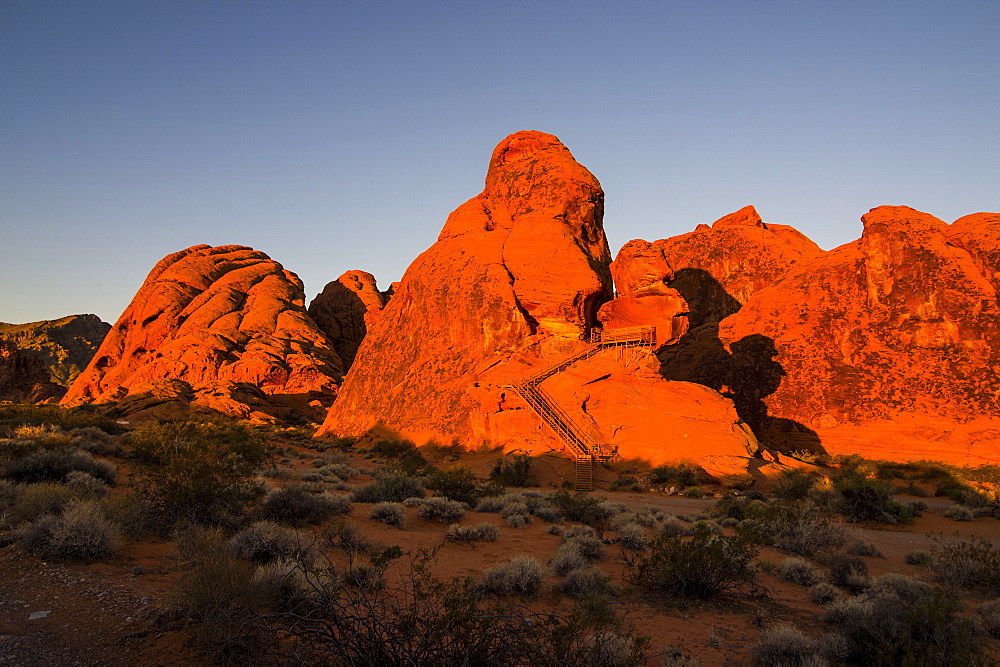 Redrock Sandstone formations at sunrise in the Valley of Fire State Park, Nevada, United States of America, North America