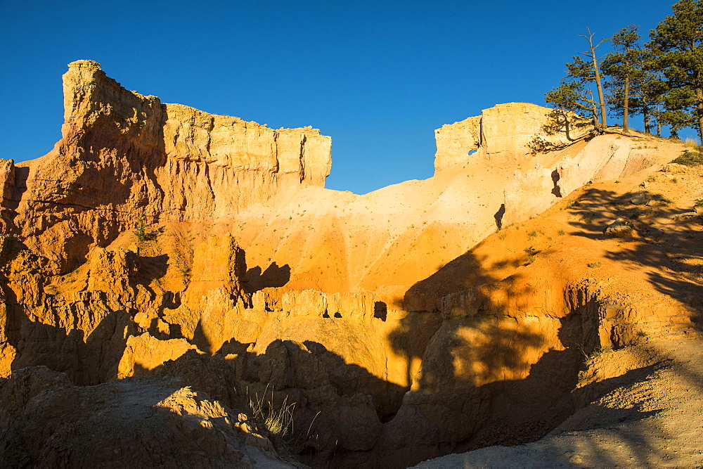 Early sunrays shining on the pinnacles of the Bryce Canyon National Park, Utah, United States of America, North America