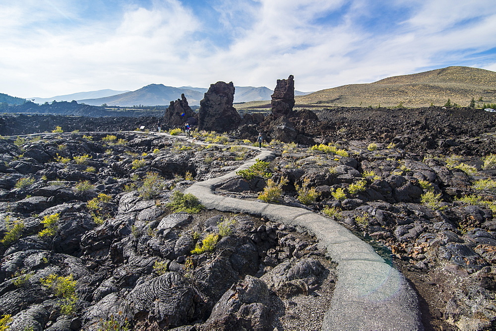 Walkway through cold lava in the Craters of the Moon National Park, Idaho, United States of America, North America