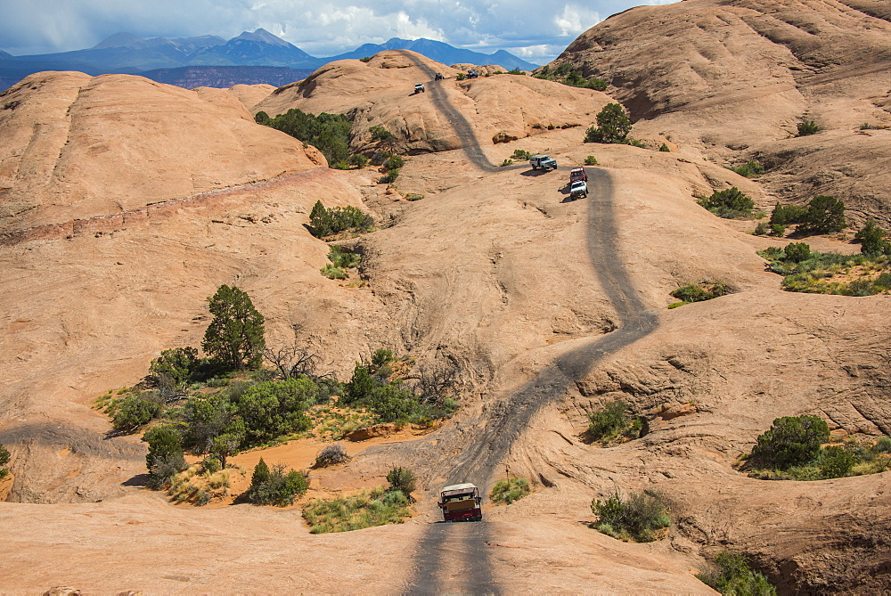 Hummer driving on the Slickrock trail, Moab, Utah, United States of America, North America