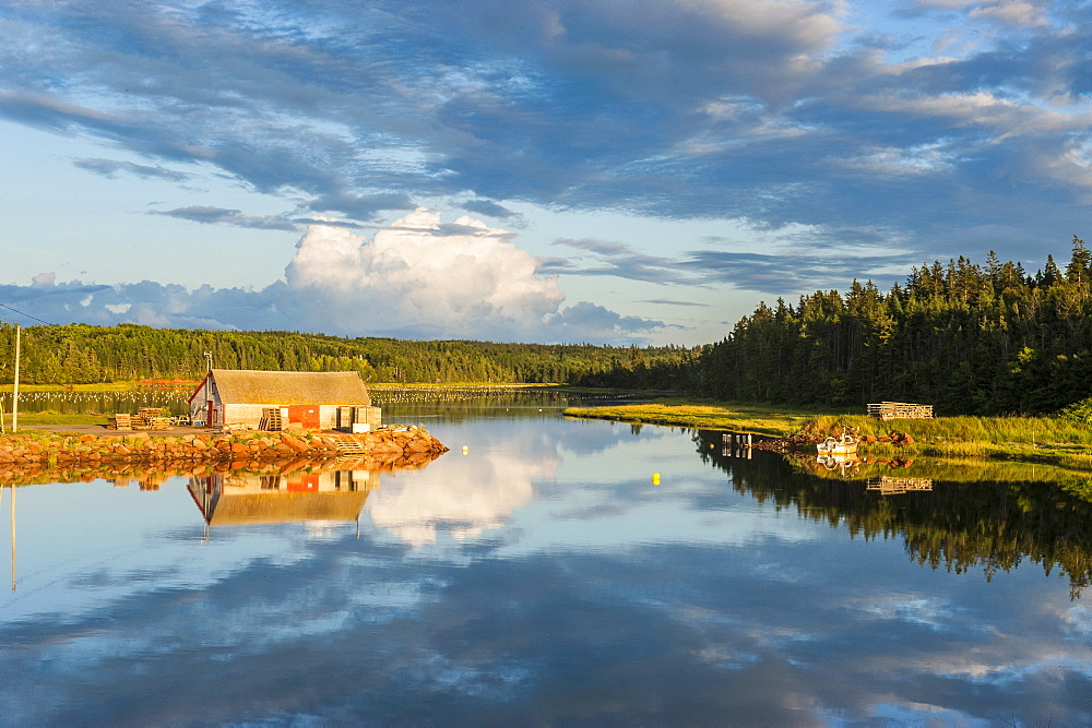 Little hut on a lake at sunset on the north shore of Prince Edward Island, Canada, North America