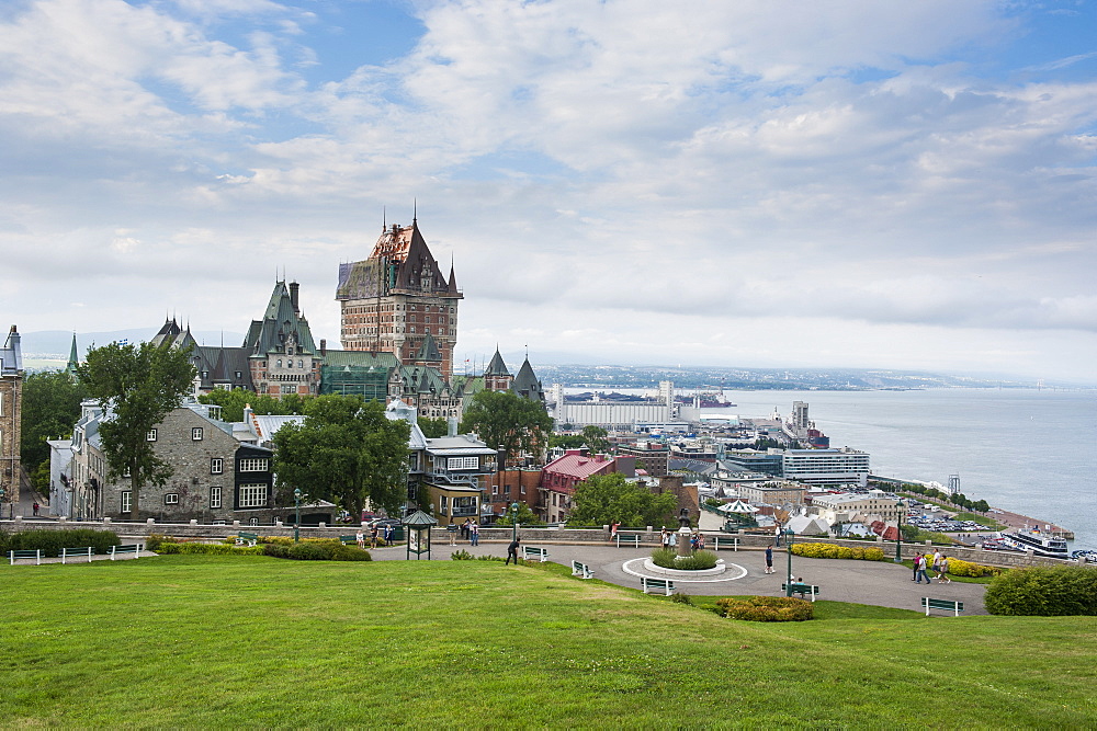 View from the fortifications over Quebec City and the Chateau Frontenac, Quebec, Canada, North America