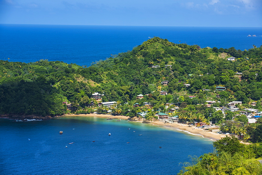 View over the bay of Castara, Tobago, Trinidad and Tobago, West Indies, Caribbean, Central America