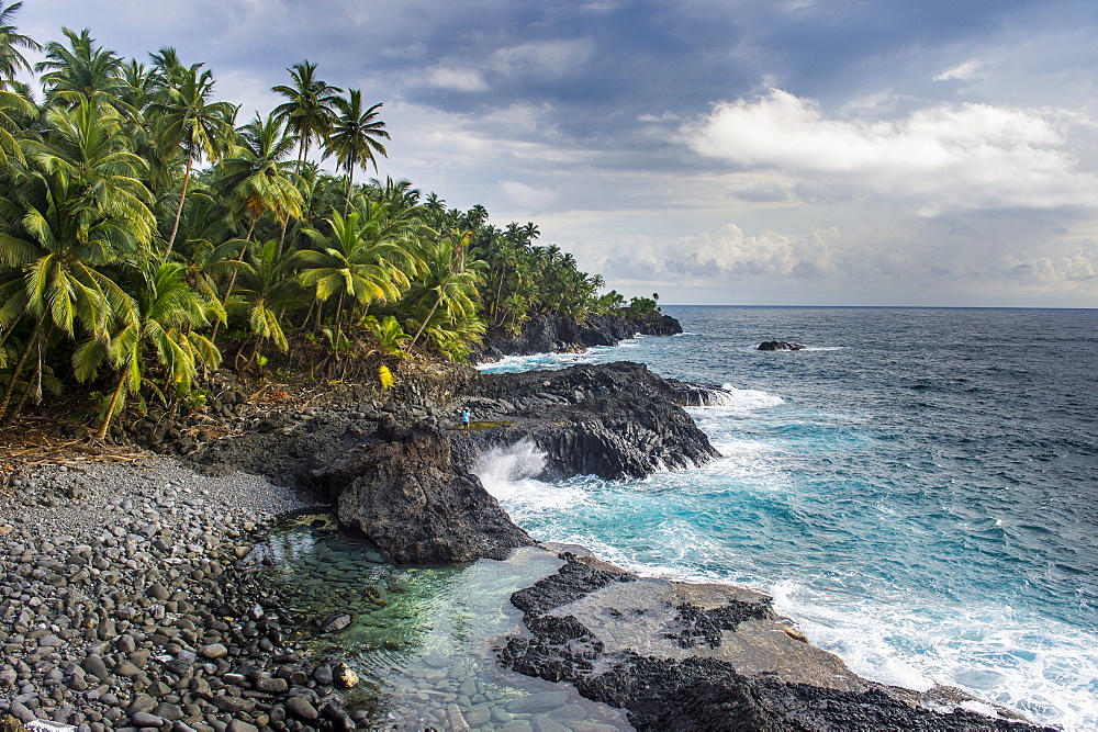 Rocky beach of Praia Piscina on the south coast of Sao Tome, Sao Tome and Principe, Atlantic Ocean, Africa