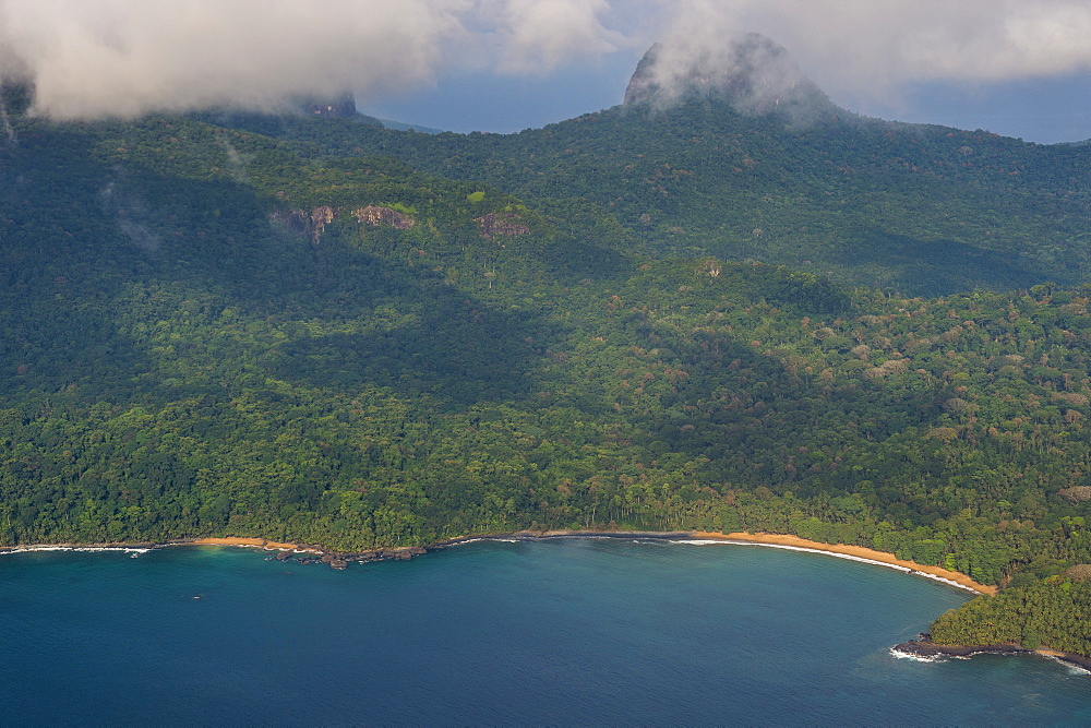 Aerial view of the UNESCO Biosphere Reserve, Principe, Sao Tome and Principe, Atlantic Ocean, Africa