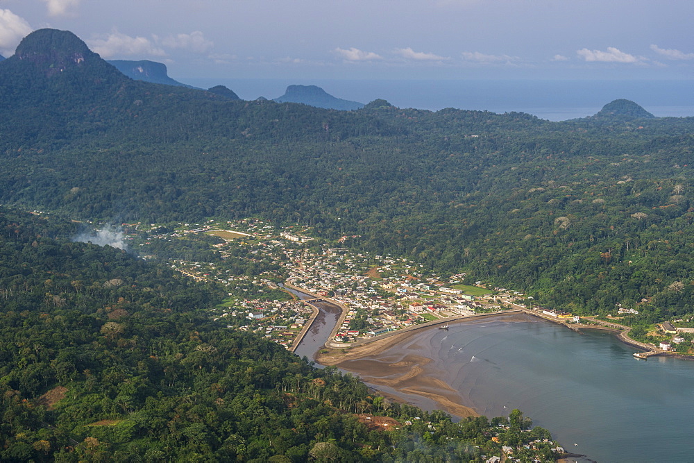 Aerial view of the UNESCO Biosphere Reserve, Principe, Sao Tome and Principe, Atlantic Ocean, Africa