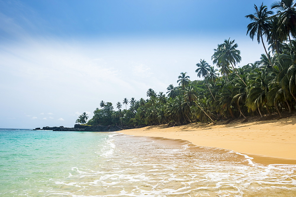 Remote tropical beach on the UNESCO Biosphere Reserve, Principe, Sao Tome and Principe, Atlantic Ocean, Africa