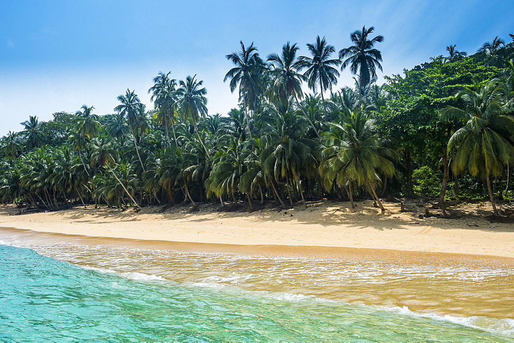 Remote tropical beach on the UNESCO Biosphere Reserve Principe, Sao Tome and Principe, Atlantic Ocean, Africa