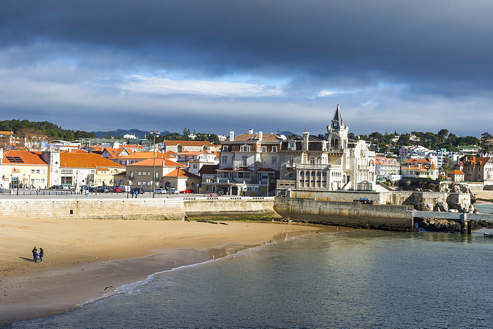 Beach of Praia do Peixe on the seafront of the seaside town of Cascais, Portugal, Europe