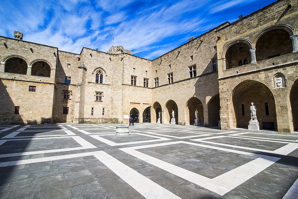 Yard in the Palace of the Grand Master, the Medieval Old Town of the City of Rhodes, UNESCO World Heritage Site, Rhodes, Dodecanese Islands, Greek Islands, Greece, Europe