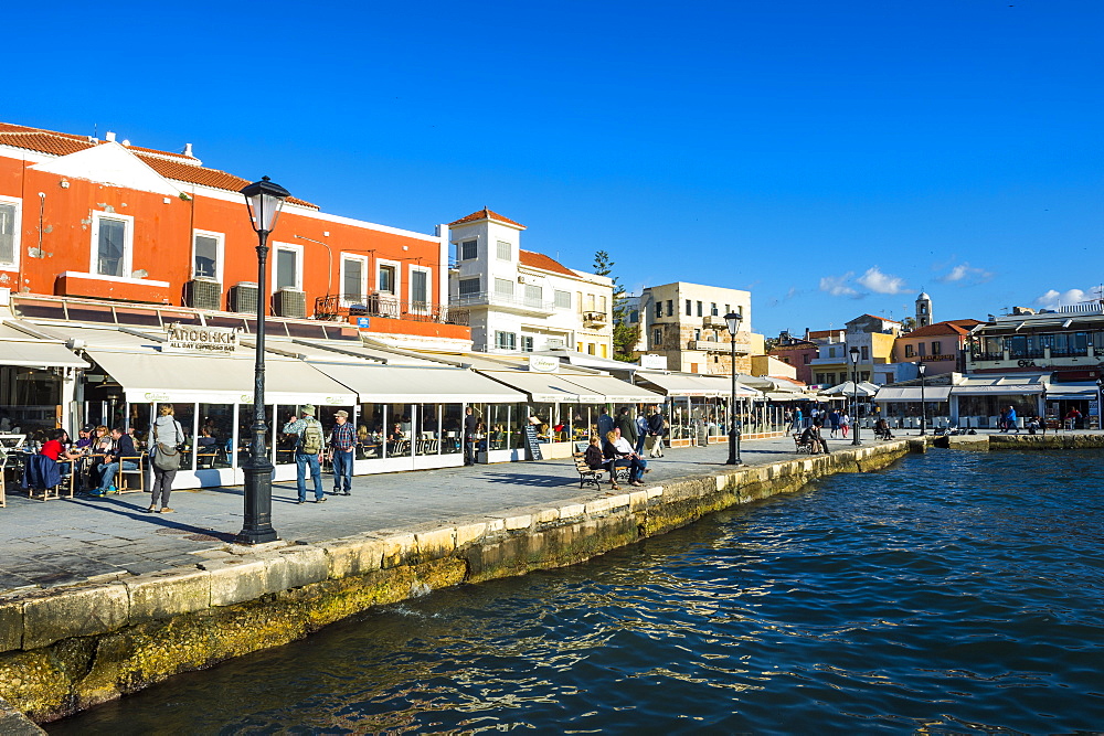 View of the Venetian port of Chania, Crete, Greek Islands, Greece, Europe