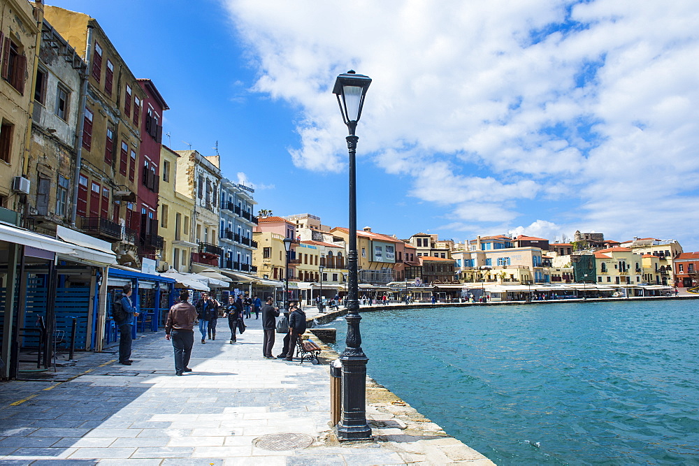 View of the Venetian port of Chania, Crete, Greek Islands, Greece, Europe