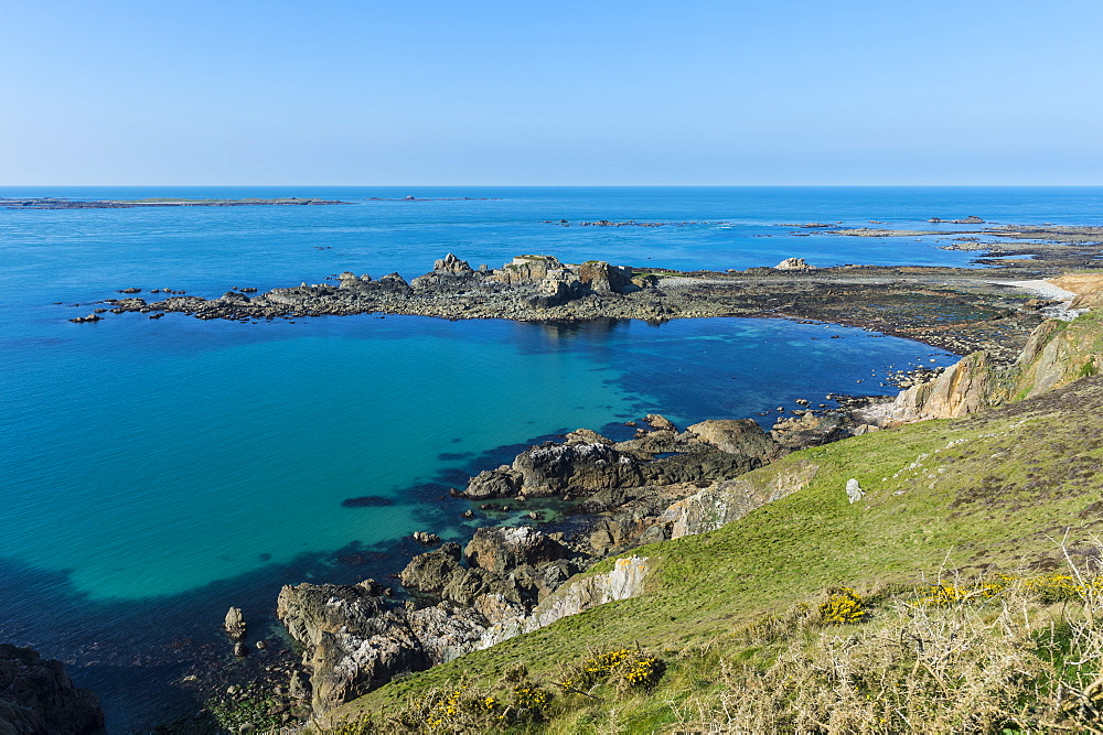 View over Fort Clonque, Alderney, Channel Islands, United Kingdom, Europe 