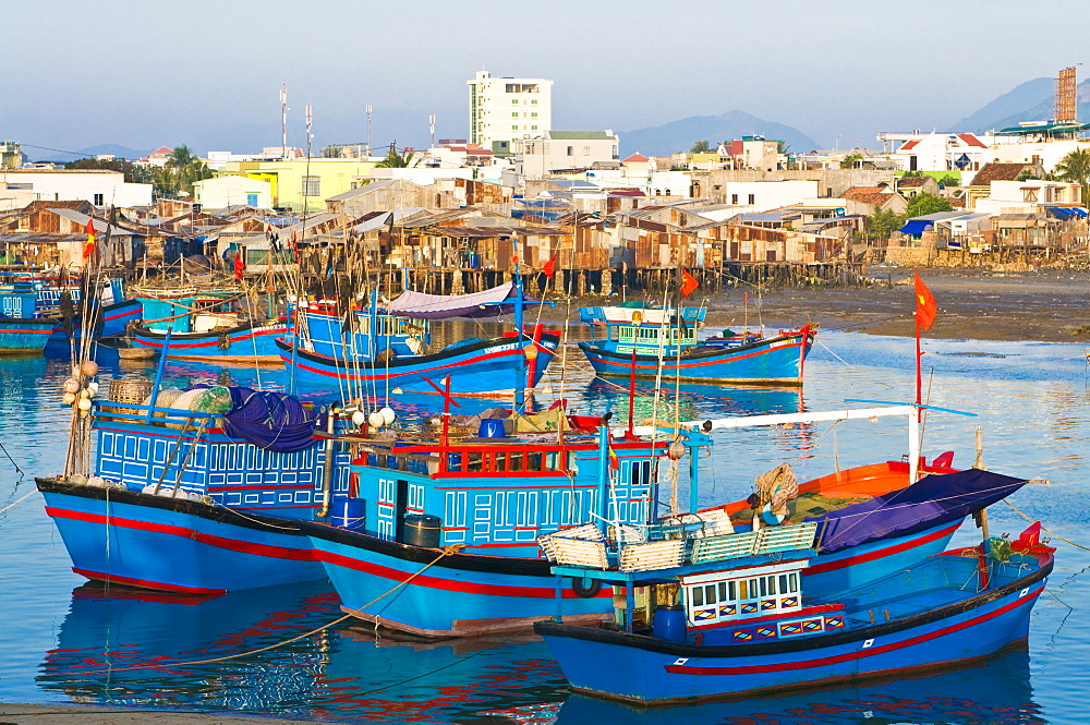 Colourful fishing boats at the habour of Nha Trang, Vietnam, Indochina, Southeast Asia, Asia