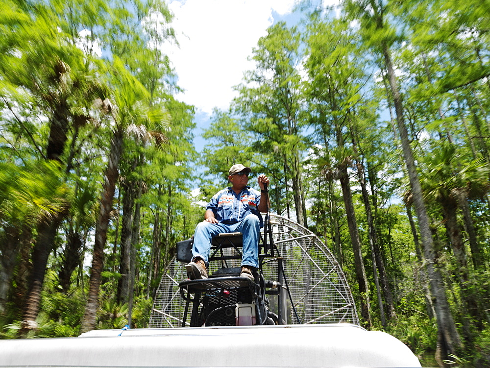 Air foil tour operator of Florida Everglades, Billy Swamp safari, Big Cypress Seminole Indian Reservation, Clewiston, Florida, United States of America, North America