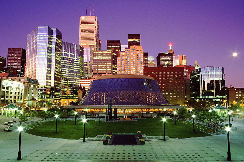 Roy Thomson Hall and the financial district at dusk, Toronto, Ontario, Canada, North America